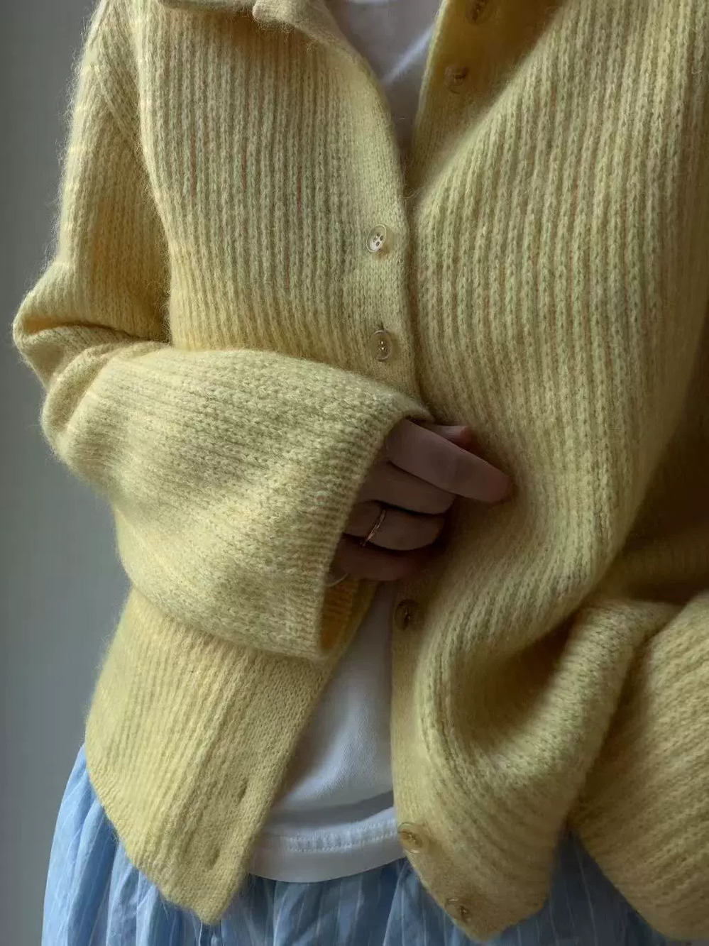 Zara Yellow Oversized Knit Cardigan Long Sleeve Casual Top